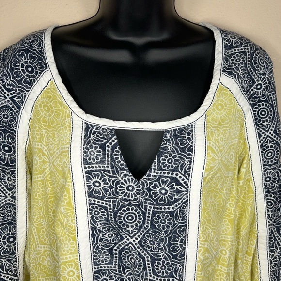 SMALL ANTHROPOLOGIE LILKA TUNIC TOP BOHO GEOMETRIC PRINT KEYHOLE NECKLINE - Picture 3 of 11